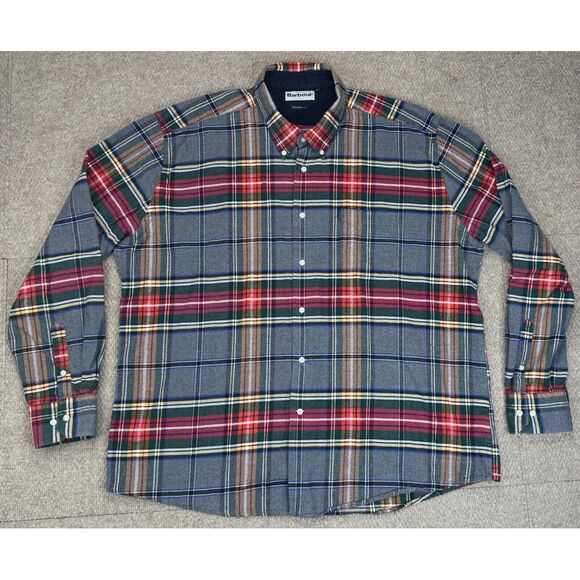 Barbour Tailored Fit Button Down Long‎ Sleeve Men's Plaid Flannel Shirt Size XXL - Picture 1 of 13